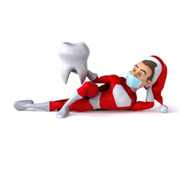 Fun 3D illustration of a cartoon Santa Claus with a mask