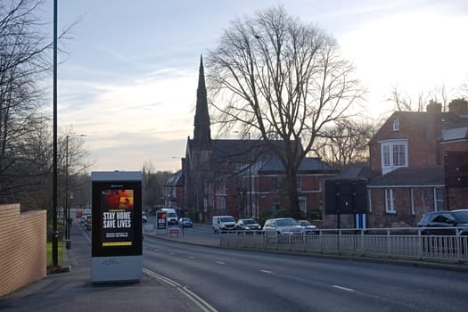Sheffield, United Kingdom, 12th January, 2021: Digital signage at the side of sheffield's ring road displaying COVID-19 lock down public information
