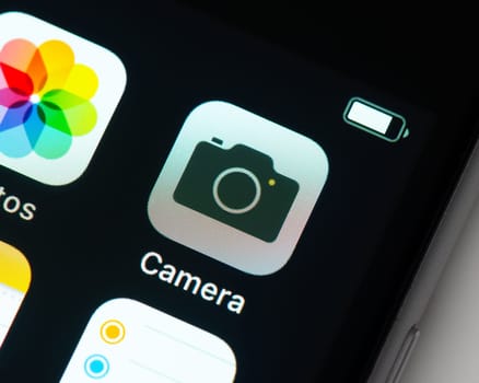 BAYONNE, FRANCE - CIRCA JANUARY 2021: Camera app icon on Apple iPhone screen.