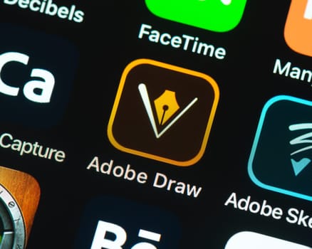 BAYONNE, FRANCE - CIRCA JANUARY 2021: Adobe Draw app icon on Apple iPhone screen. Adobe Draw is a drawing app.