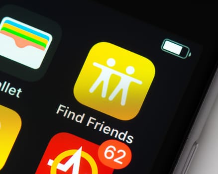 BAYONNE, FRANCE - CIRCA JANUARY 2021: Find My Friends app icon on Apple iPhone screen.