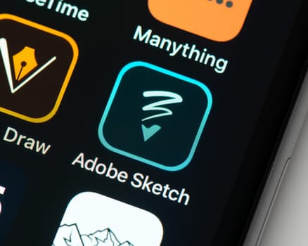 BAYONNE, FRANCE - CIRCA JANUARY 2021: Adobe Sketch app icon on Apple iPhone screen