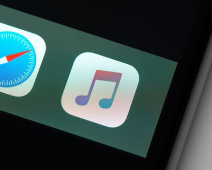 BAYONNE, FRANCE - CIRCA JANUARY 2021: Music app icon on Apple iPhone screen.