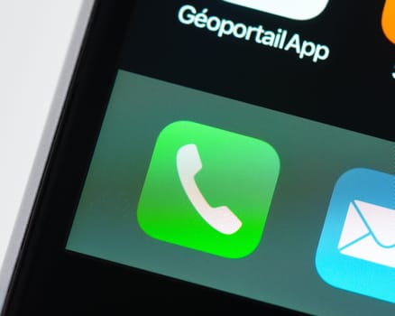 BAYONNE, FRANCE - CIRCA JANUARY 2021: Phone app icon on Apple iPhone screen.