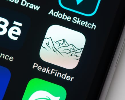 BAYONNE, FRANCE - CIRCA JANUARY 2021: PeakFinder app icon on Apple iPhone screen.
