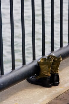 High angle view of a pair of boots