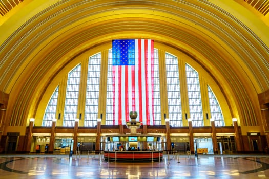 Cincinnati, Ohio, August 29, 2020: Central hall (the Rotunda) of a historic Cincinnati Union Terminal building housing the Cincinnati Museum Center