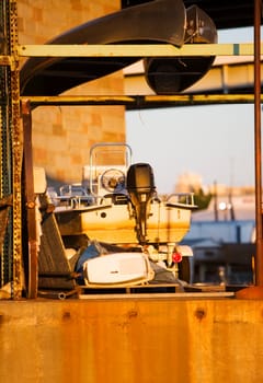 Damaged boats in a shipyard