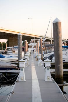 Tour boats moored at a dock