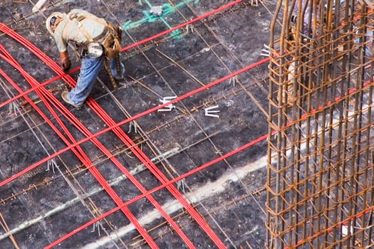 High angle view of a construction worker working at a construction site