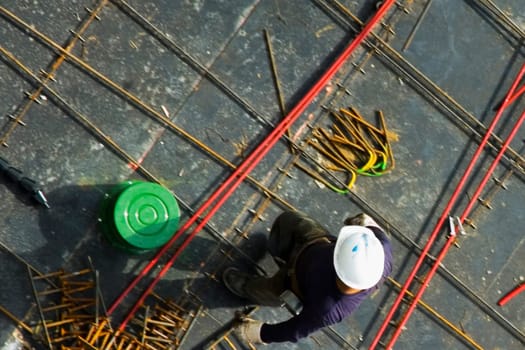 High angle view of a construction worker working at a construction site