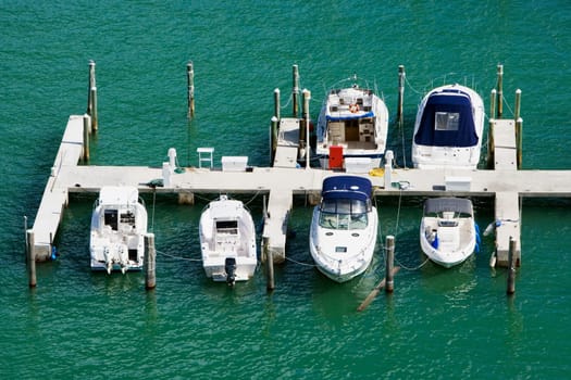 High angle view of boats docked at a dock