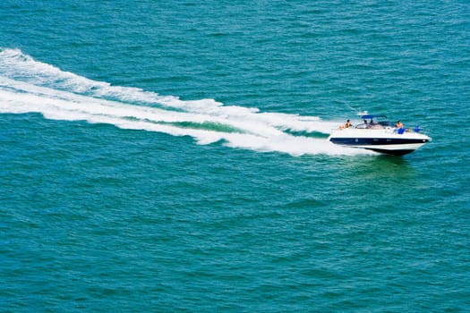 High angle view of a boat moving in the sea