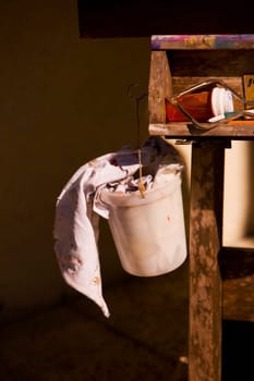 Close-up of a basket hanging with a table