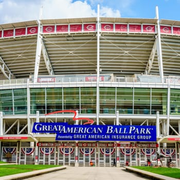 Cincinnati, Ohio, August 29, 2020: Entrance to the Great American Ball Park stadium, the home to Cincinnati Reds baseball team