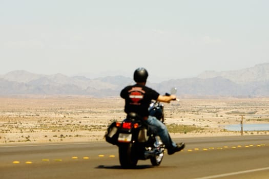Rear view of a man riding a motorcycle, Las Vegas, Nevada, USA
