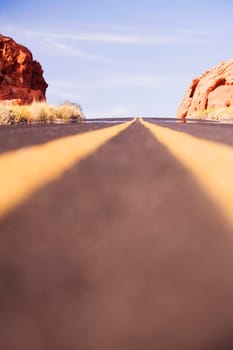 Dividing lines of a road, Las Vegas, Nevada, USA
