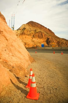 Traffic cones along a road, Las Vegas, Nevada, USA