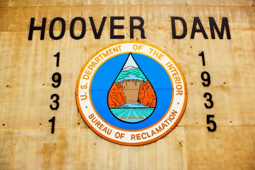 Information sign of a dam, Hoover Dam, Las Vegas, Nevada, USA