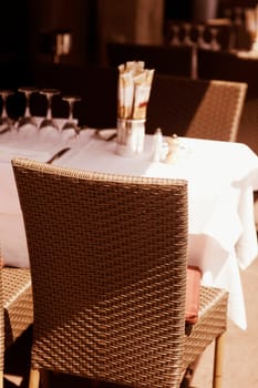 Tables and chairs in a restaurant