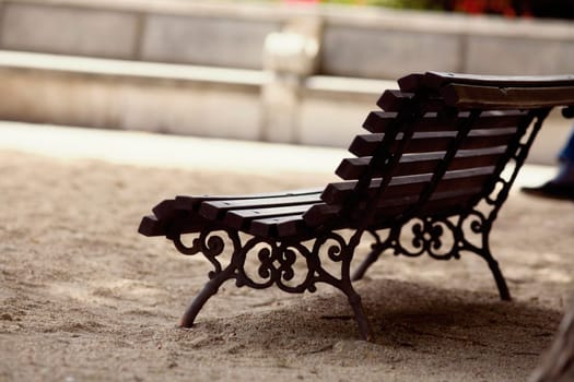 Empty bench in a park, Madrid, Spain