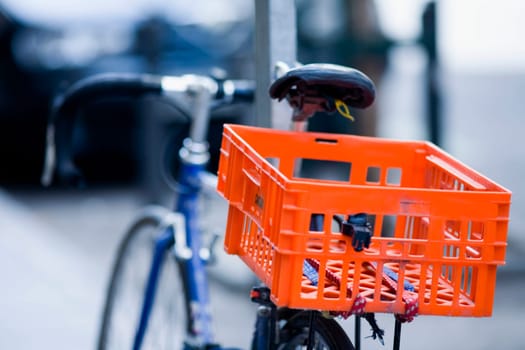 Close-up of a crate on a bicycle