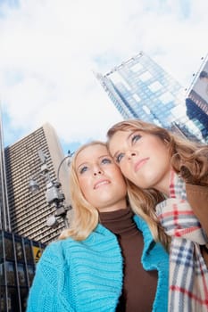 Low angle view of two teenage girls