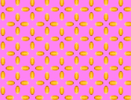 Seamless food pattern. Fresh yellow prickly pears cactus fruits on colourful background. From above