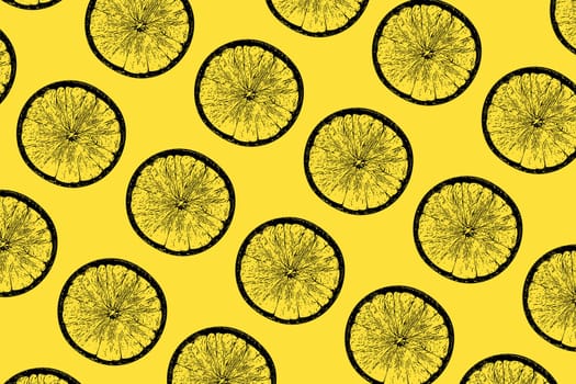 Seamless food pattern. Lemon fruits on colourful background. From above