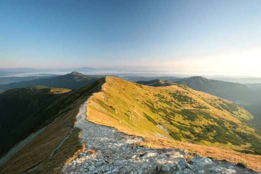 Panorama of the Carpathian Mountains at sunrise