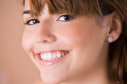 Close up portrait of young woman, studio