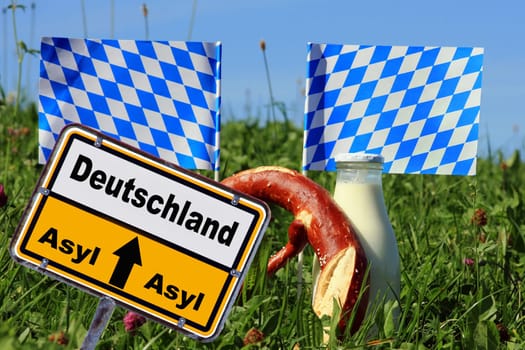 A sign - Germany asylum. Migration and asylum seekers in Germany