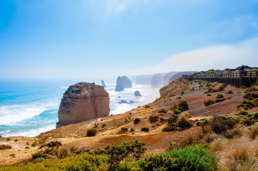 The Twelve Apostles, a famous collection of limestone stacks off the shore of the Port Campbell National Park, by the Great Ocean Road in Victoria, Australia