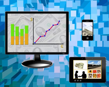 business concepts diagrams money technology on the blue abstract background