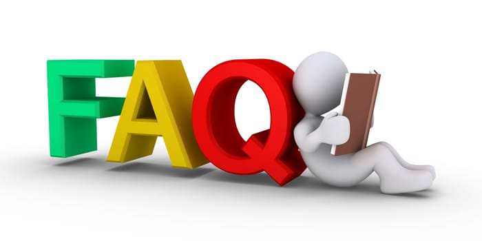 Person reading book and FAQ letters