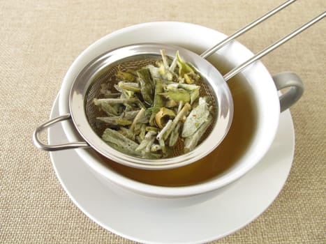 Greek mountain tea in a tea sieve