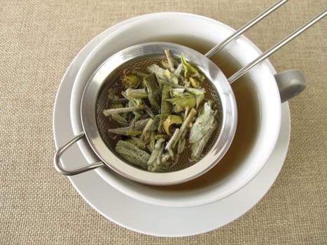 Greek mountain tea in a tea sieve