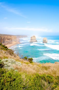 The Twelve Apostles, a famous collection of limestone stacks off the shore of the Port Campbell National Park, by the Great Ocean Road in Victoria, Australia