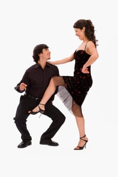 Studio portrait of couple dancing