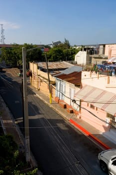 High angle view of buildings on the side of the road