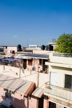 High angle view of awnings in front of a building