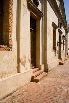 Houses along a brick paved street, Santo Domingo, Dominican Republic