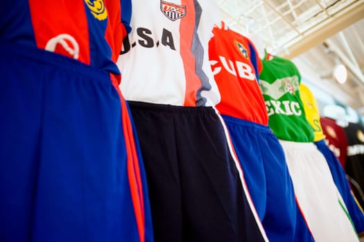 Soccer uniforms displayed in store