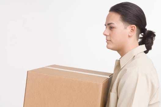 Delivery man carrying large box