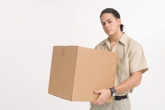 Delivery man carrying large box