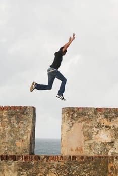 Young man jumping