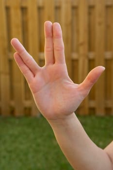 Close-up of a woman's hand making a hand sign