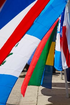 Close-up of Latin American flags
