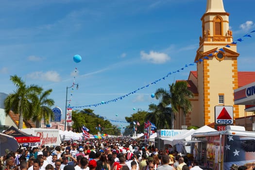 Crowd at a carnival, Little Havana, Miami, Florida, USA