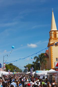 Crowd at a carnival, Little Havana, Miami, Florida, USA